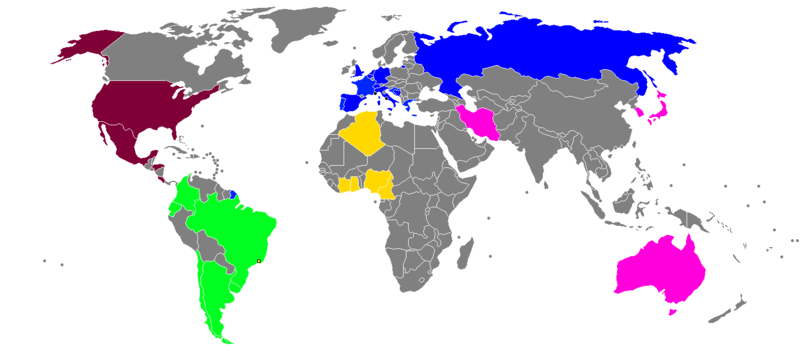 32 Teams der WM 2014 auf der Weltkarte