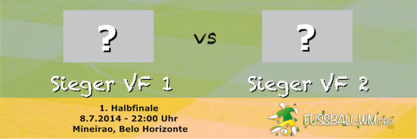 Im WM 2014 Halbfinale 1 treffen die Sieger aus Viertelfinale 1 und 2 aufeinander