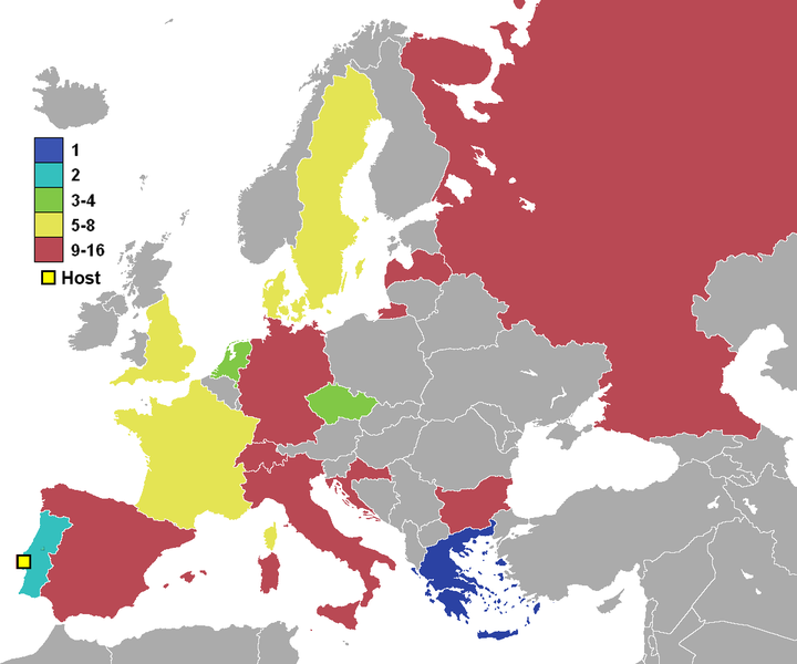 EM 2004 in Portugal: Landkarte der Teilnehmer