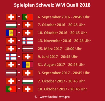 Spielplan und Termine WM Quali Schweiz 2018