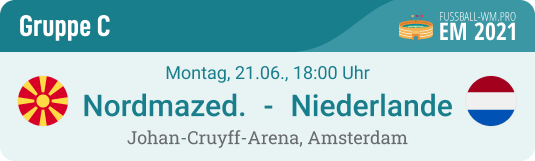 Spielvorschau mit Wett-Tipp für Nordmazedonien - Niederlande am 21.6. in EM 2021 Gruppe C