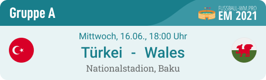 Spielvorschau mit Tipp für Türkei - Wales am 16.6. bei der EM 2021 inkl. Prognose