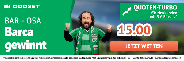 Tippe mit Quote 15.0 auf einen Sieg von Barcelona gegen Osasuna!