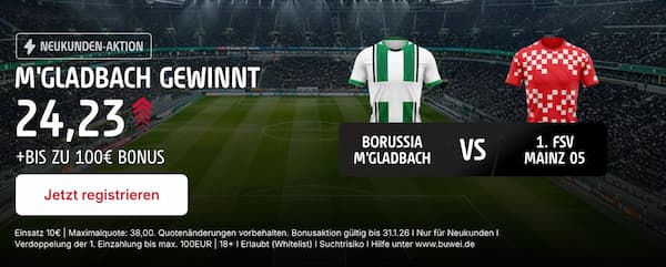 Tippe mit 850% besseren Quoten auf einen Gladbach Sieg gegen Mainz!