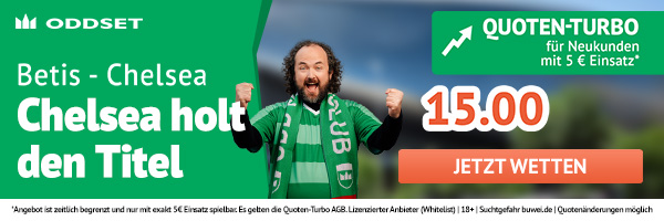 Quote 15 bei Oddset auf Chelsea gewinnt Conference League