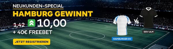 Tippe mit Quote 10 auf einen Sieg des HSV gegen Ulm imt dem Merkur Bets Quotenboost