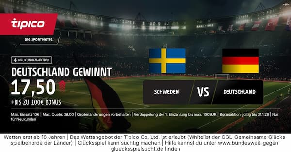 600% bessere Quote bei Tipico auf DFB Team gewinnt gegen Schweden