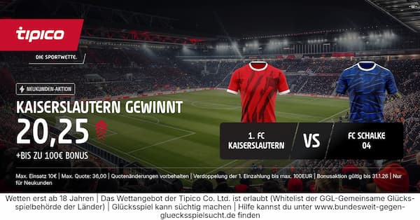 800% bessere Quote bei Tipico auf Kaiserslautern besiegt Schalke 04