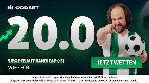 20er Quote bei Oddset auf Bayern siegt gegen Wiesbaden mit -3 Handicap