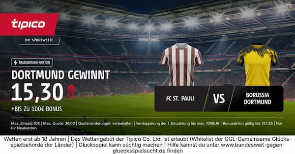15er Quote bei Tipico auf BVB besiegt St. Pauli