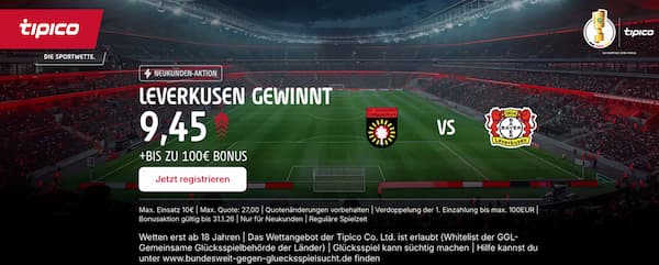 800% bessere Quote bei Tipico auf Leverkusen besiegt Grossaspach im DFB Pokal
