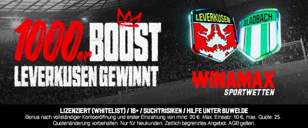 1000% bessere Quote bei Winamax zu Leverkusen - Gladbach