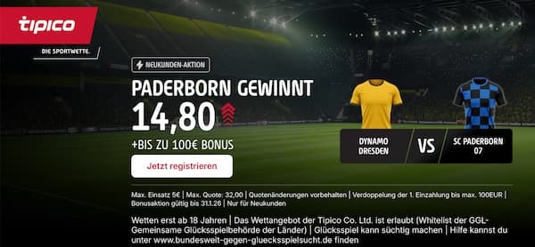 700% bessere Tipico Quote auf Paderborn besiegt Dresden