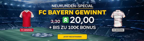 20er Quote auf Bayern gewinnt bei Arsenal