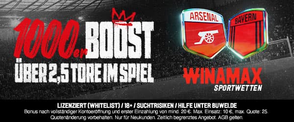 1000 % Winamax Boost zu Arsenal vs Bayern