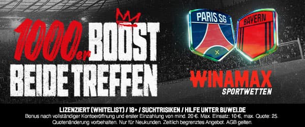 1000% Boost bei Winamax auf Bayern und PSG treffen