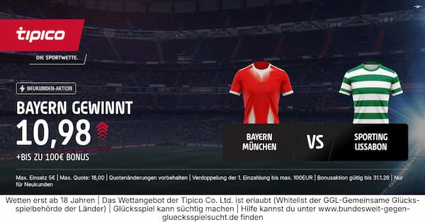 9-fache Tipico Quote auf Bayern besiegt Sporting