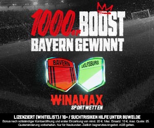 1000 % Boost bei Winamax zu Bayern vs Wolfsburg