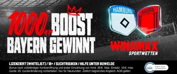 1000 % Boost bei Winamax auf Bayern besiegt HSV