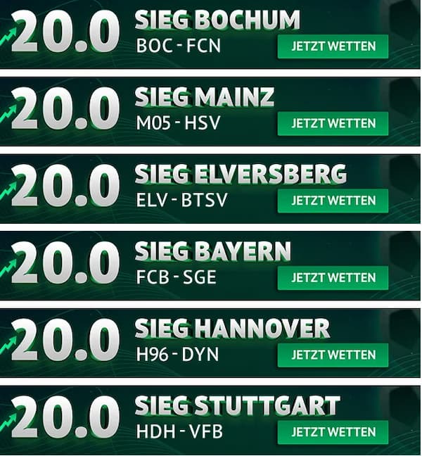 Oddset Quote 20 auf sechs Spiele in KW 8