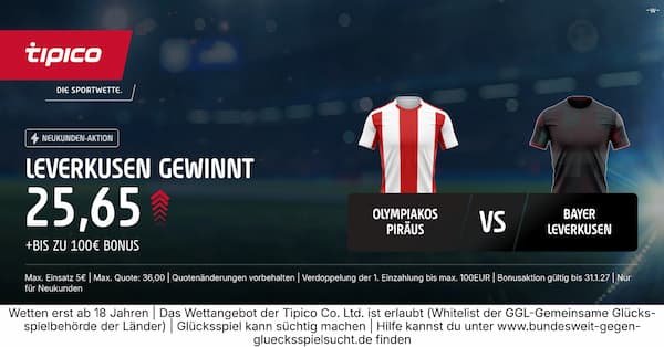 9-fache Quote zu Olympiakos vs Leverkusen