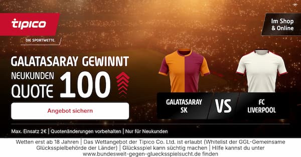 Gala besiegt Liverpool zu Quote 100 bei Tipico