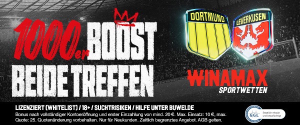 1.000 % Boost bei Winamax zur Partie Dortmund - Leverkusen
