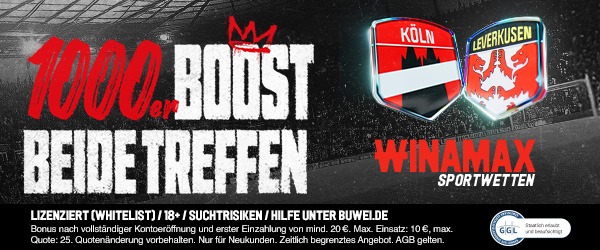 1.000 % Winamax Boost zu Köln vs Leverkusen