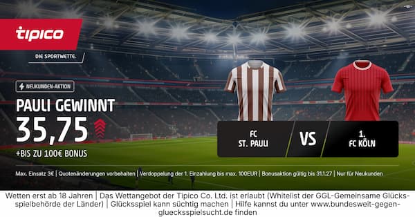 13-fache Quote bei Tipico auf St. Pauli besiegt Köln