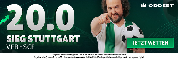 Quote 20 bei ODDSET auf Stuttgart-Sieg gegen Freiburg im DFB Pokal