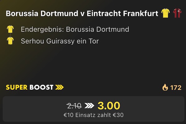 bet365 borussia dortmund eintracht frankfurt super boost